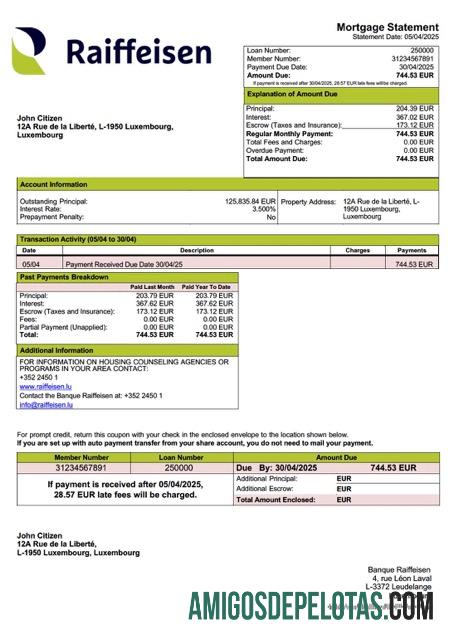 para download Modelo Word e PDF de declaração de hipoteca do Banque Raiffeisen de Luxemburgo